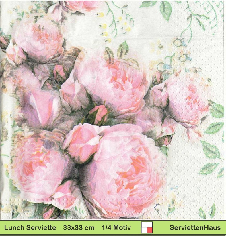 Nostalgie - Zarte englische Rosen in rosa - 1 Lunch Serviette